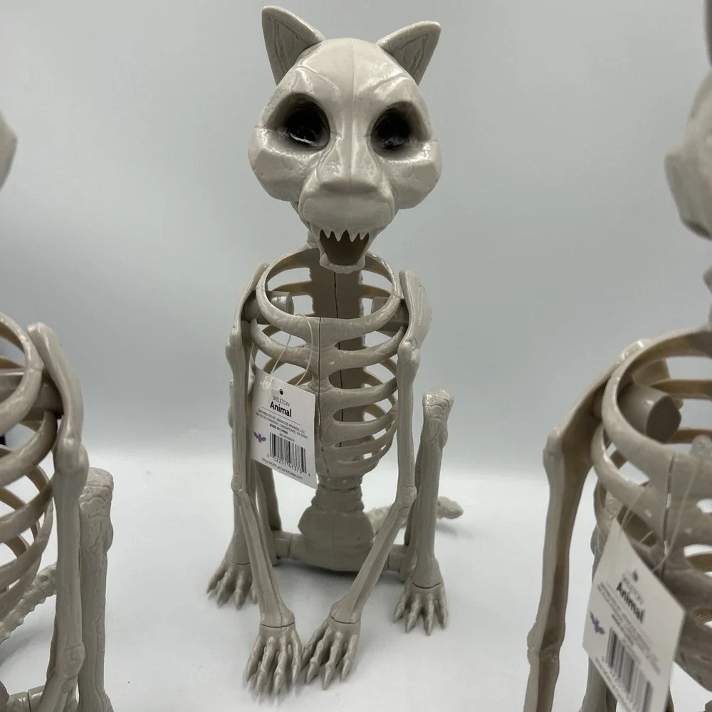 Set Of 4 Spooky Gothic Halloween Cat Owl Skeleton Decoration Creepy Plastic NWT